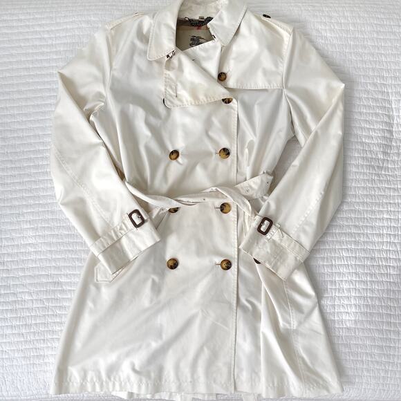 Vintage Burberry Double Breasted Belted Trench Coat Rain Jacket White Size US 12 - Picture 1 of 16